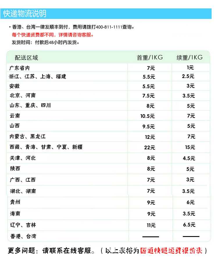 快遞運費表1