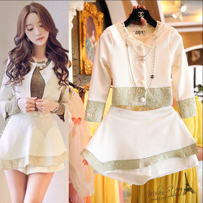 欧洲站2014秋装新款小香风金丝高腰裙<em>短裤显</em>