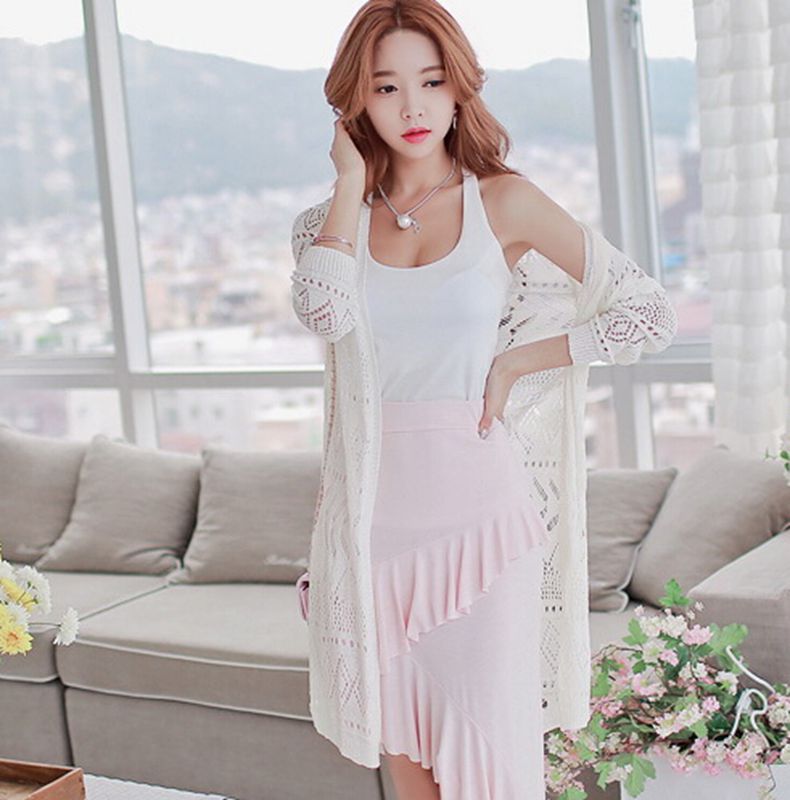 <em>批发</em>秋<em>新款毛</em>针织衫 镂空钩花长款针织<em>开衫</em>现