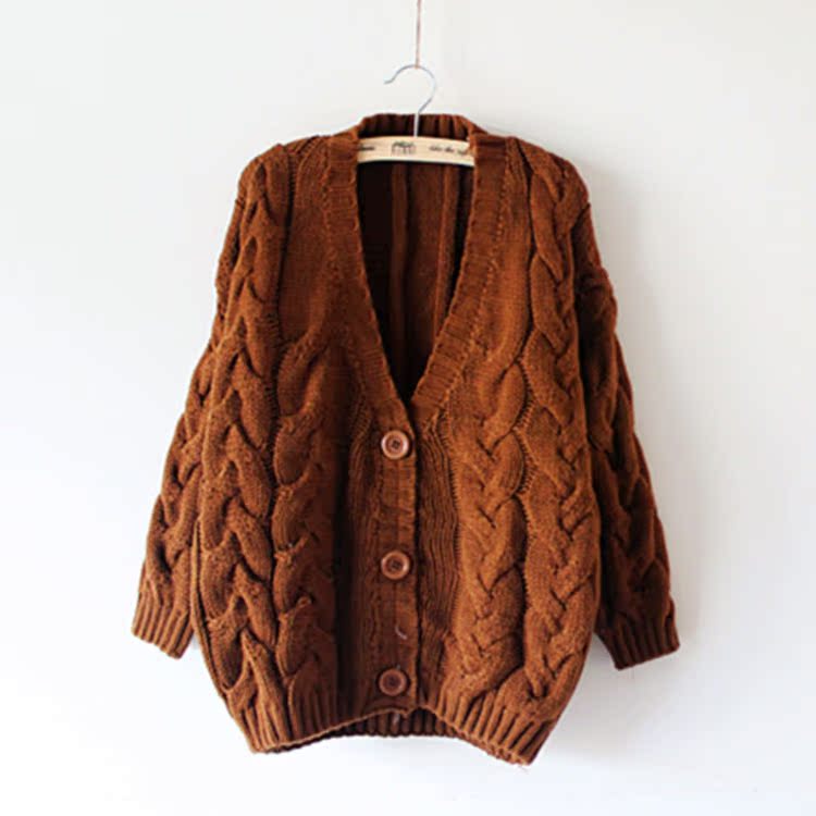 2014春季新款 森女系<em>复古</em>大<em>麻花毛衣开衫</em> 蝙蝠