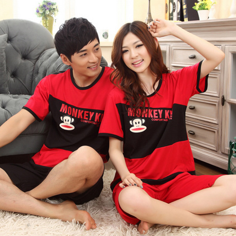 <em>夏季男</em>女士情侣<em>睡衣夏天短袖</em>裤纯棉质大嘴猴睡