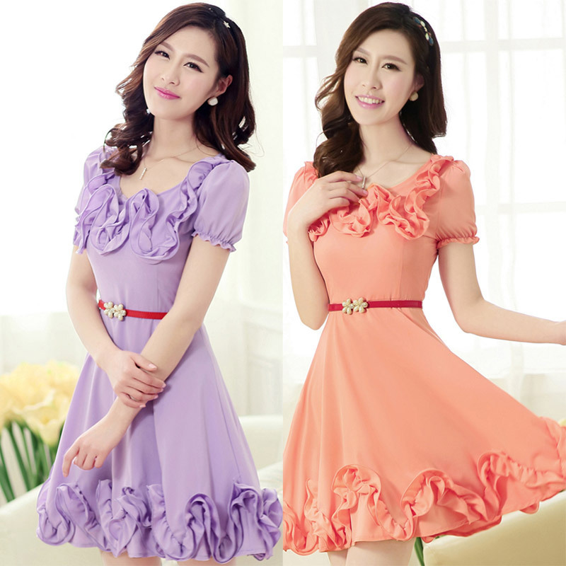 2014<em>夏装新款女装韩版</em>纯色甜美气质百搭短袖