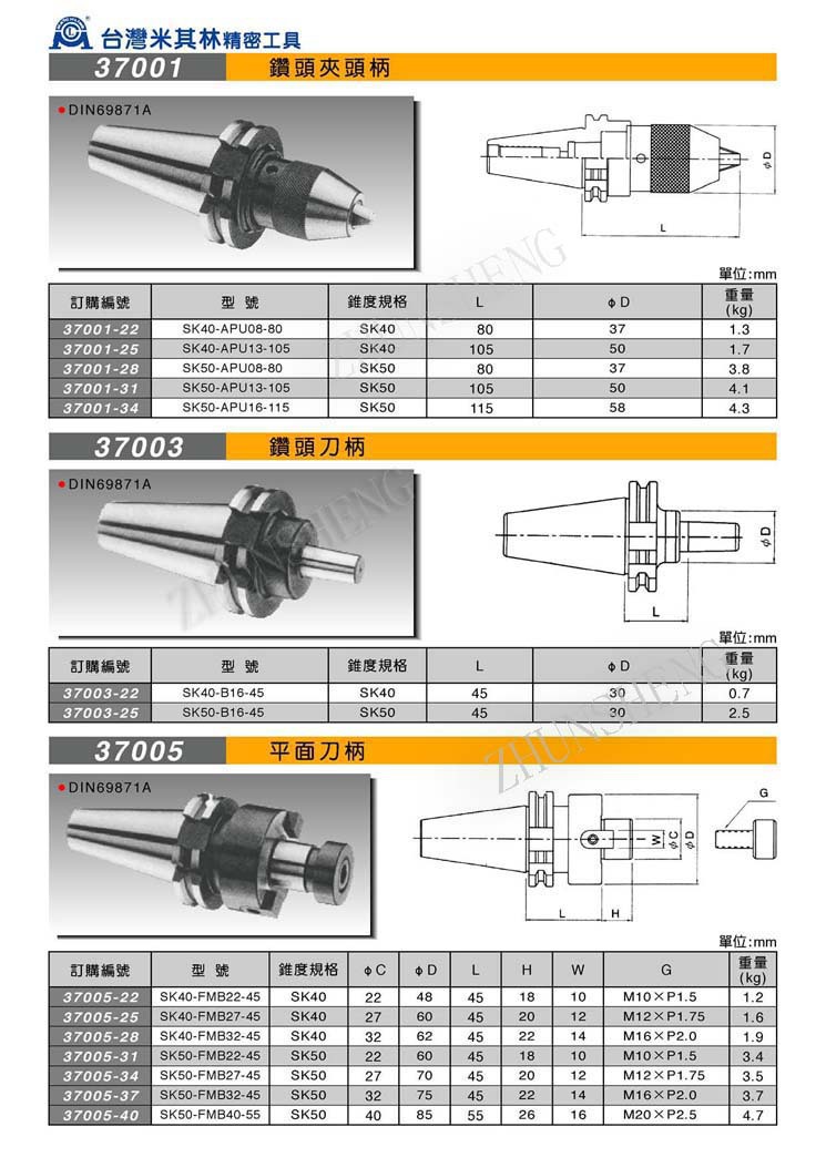 37001-37005钻头刀柄平面刀柄