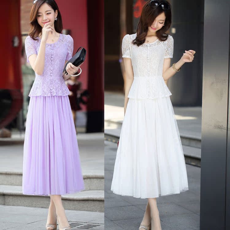 2014新款夏装女裙 修身蕾丝短袖<em>女装</em> <em>夏季</em>长款