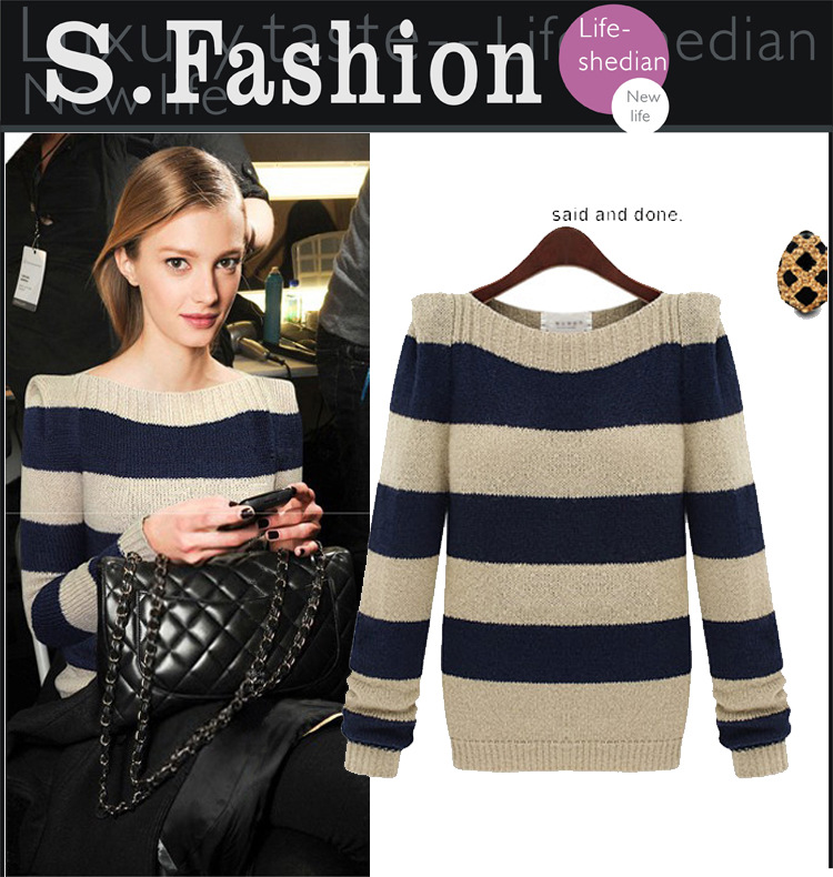 <em>批发</em>采购女式<em>毛衣</em>-欧美秋冬新款条纹<em>长袖打底</em>