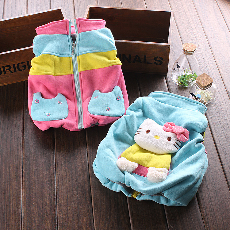 2014秋冬新款儿童<em>马甲</em> <em>宝宝韩版</em>卡通KT猫拼色