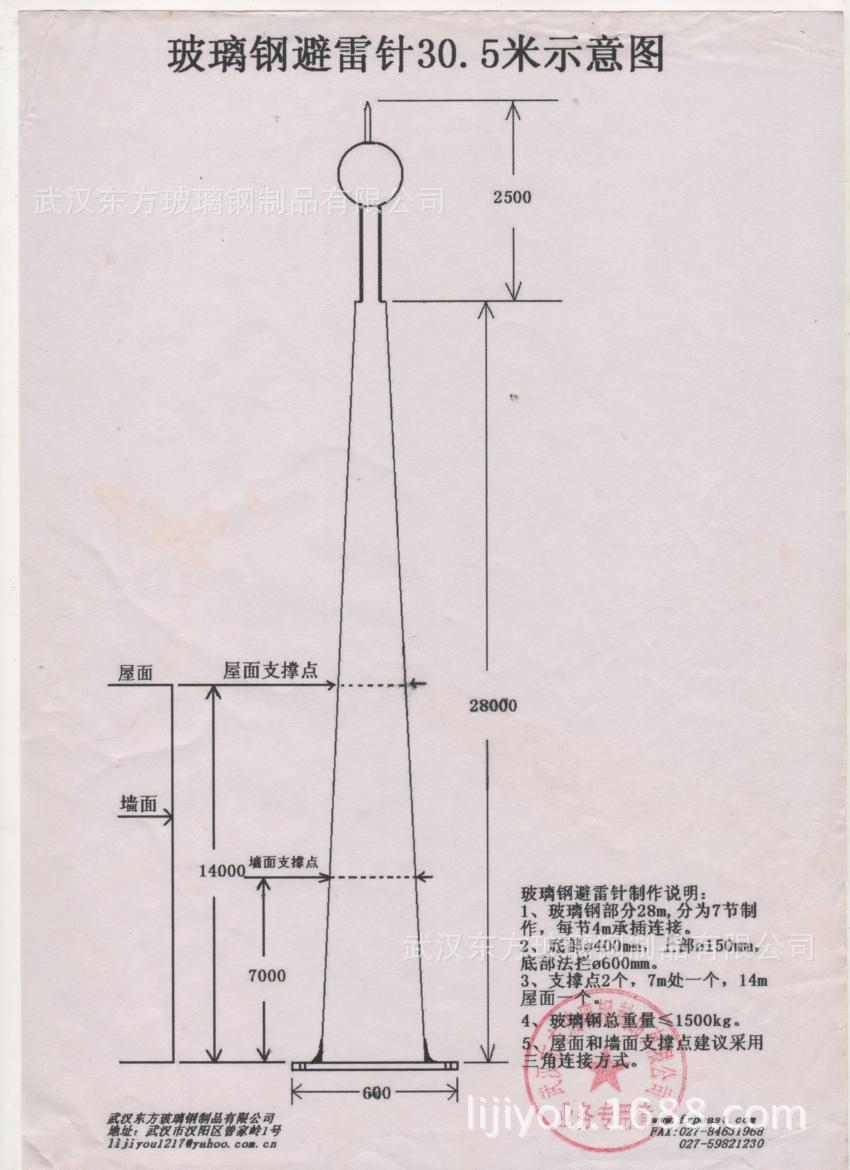 【玻璃钢避雷针接闪杆】防雷针产品质保10年价格便宜之武汉东方玻璃钢