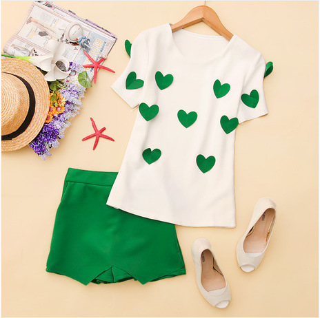 2014新款圆领爱心T恤裙裤<em>短裤两件套</em> 图片_高