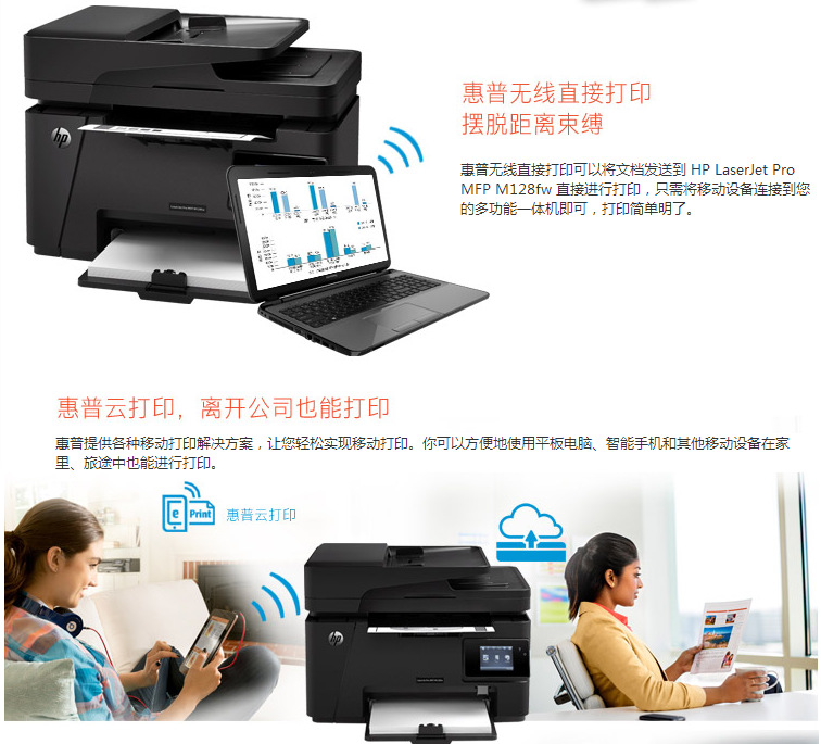 正品行货惠普hp m128fw一体机 无线网格移动云打印复印扫描传真