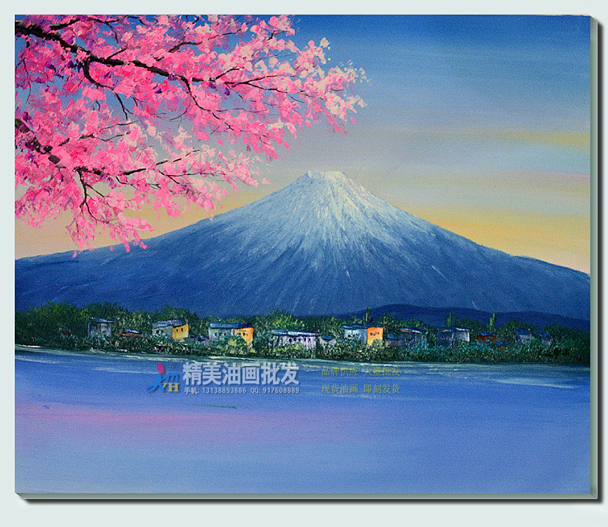 富士山风景手绘油画高档酒店玄关别墅近流行客厅油画(包邮)