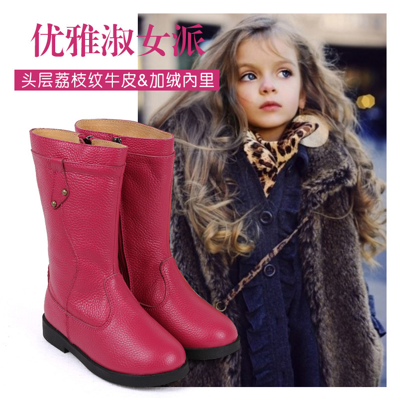 2014秋冬爆款儿童棉靴 复古铆钉真皮儿童靴子防滑舒适内里棉靴