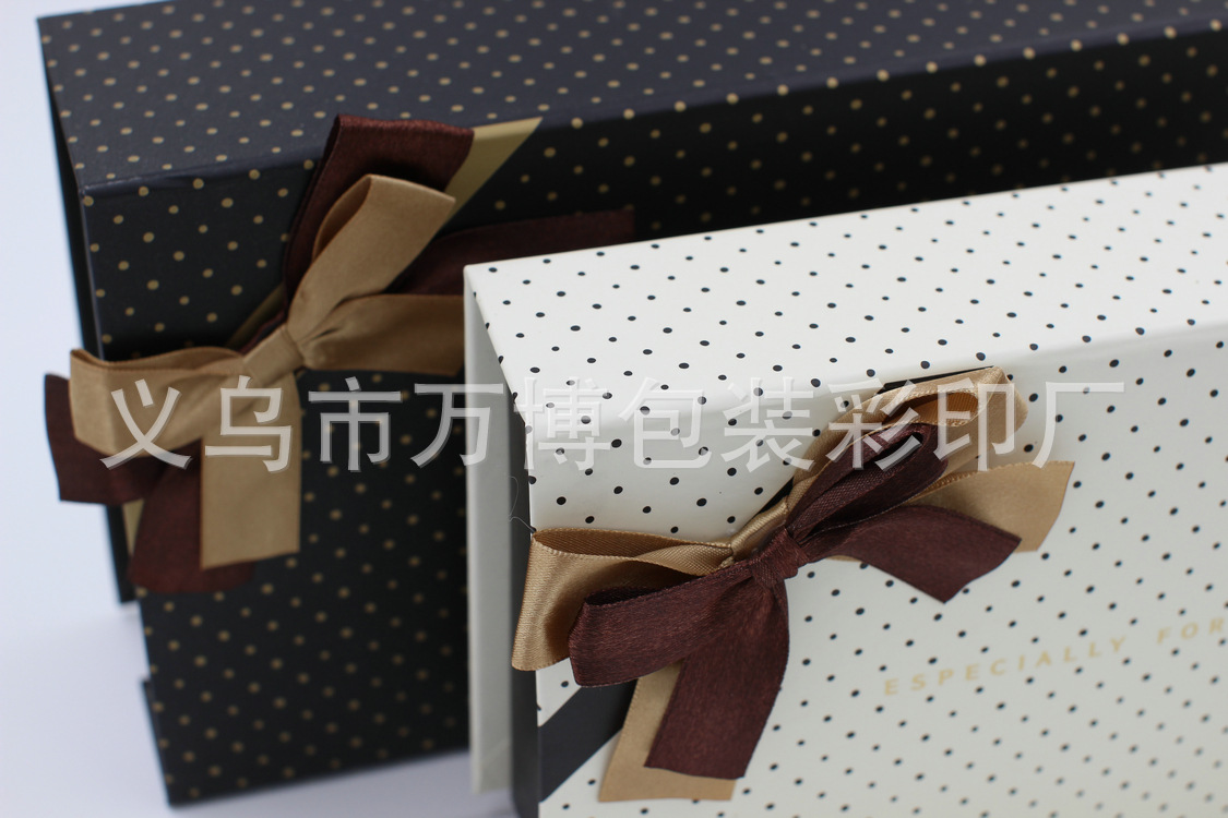 高档精美黑色白色烫金工艺翻盖长方形礼物盒包装盒 (7)