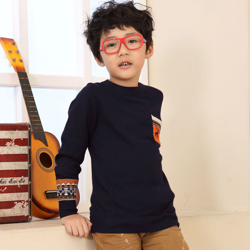 动物图案<em>口袋儿童毛衣</em>男童<em>针织</em>衫 男童套头圆