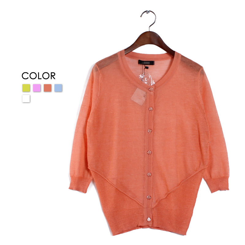 2014新款针织衫 马卡龙七分袖<em>短款亚麻</em>针织薄