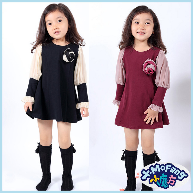 <em>女童</em>大花装饰连衣裙 <em>2014秋款</em>新品公主裙 小魔
