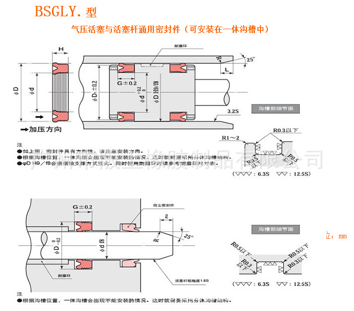 专业销售阪上气封 gly型气压用活塞杆专用密封件