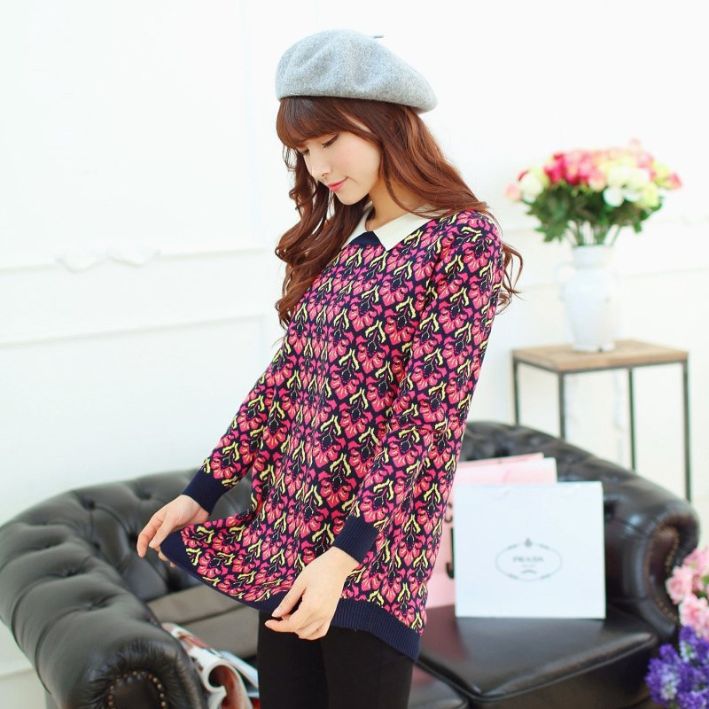 实拍2014甜美<em>公主风格</em>提花小翻领<em>女装</em>针织衫