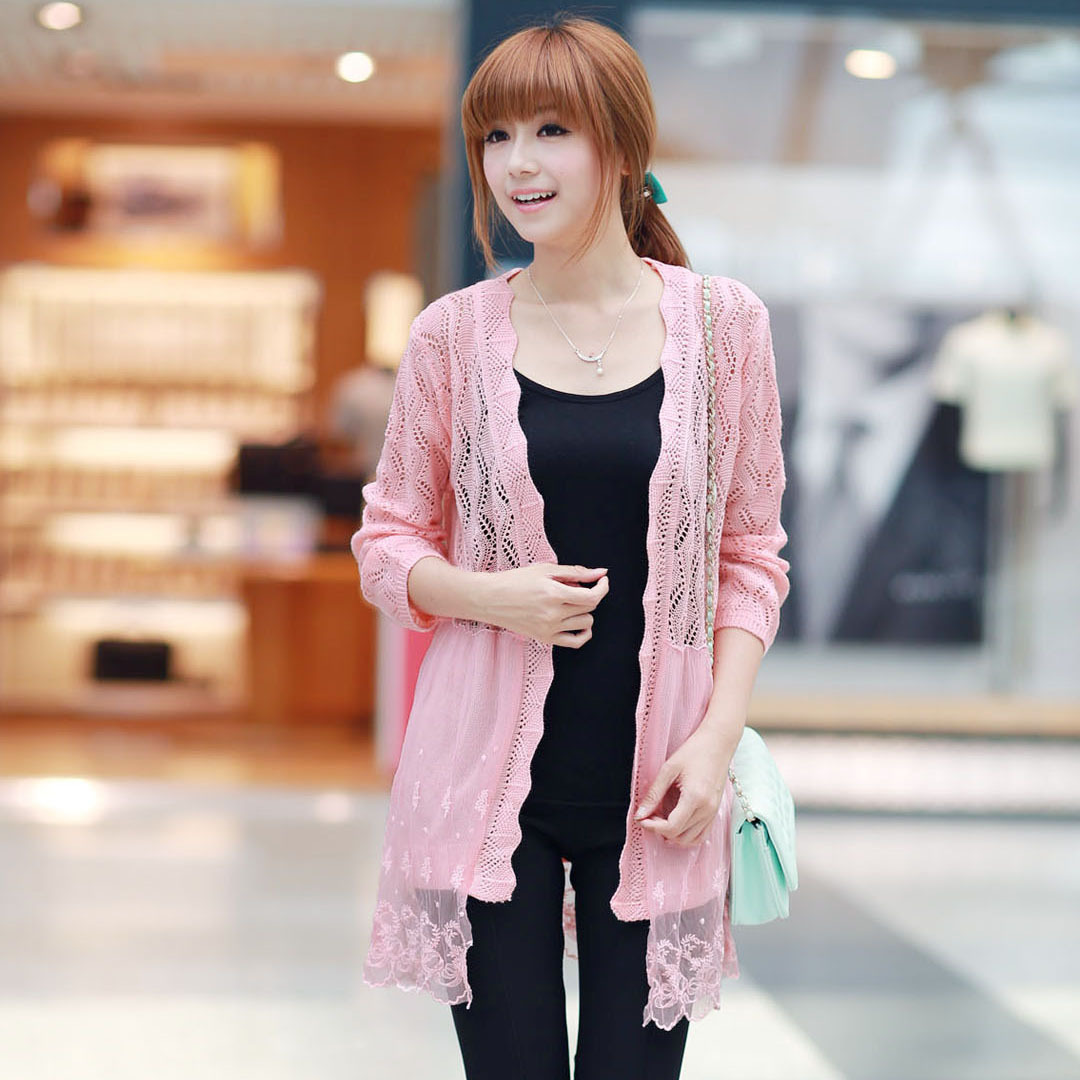 2014春季披肩镂空毛衣中<em>长款开衫薄外套女装</em>