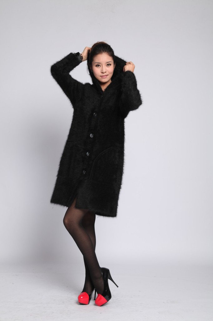 2012秋冬新款<em>女士</em>水貂长款<em>带帽</em>女<em>开衫 毛衣外</em>