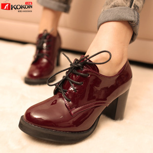 鞋-2014春秋季新款英伦复古漆皮<em>布洛克女鞋</em>粗