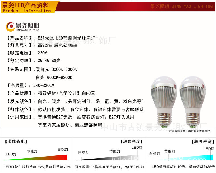 3W4W调光LED球泡说明