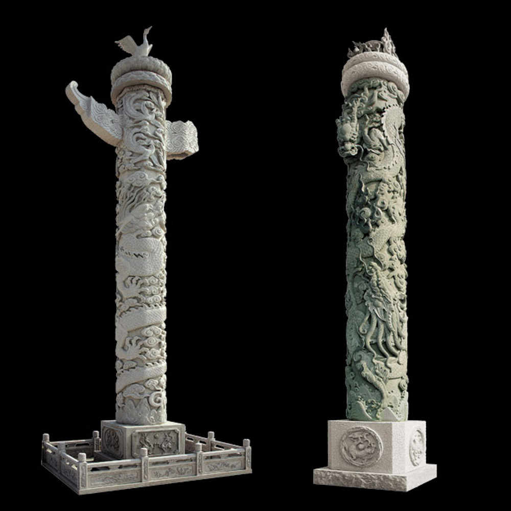 批发各式石料手工工艺品雕刻龙柱 物美价廉 品质甚优