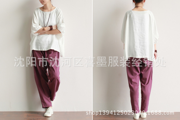 批发采购女式休闲裤-091喜墨特批 前口袋棉麻