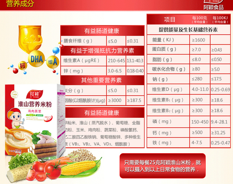 婴幼儿辅食-阿颖淮山鸡肉蔬菜营养米粉 护肠米