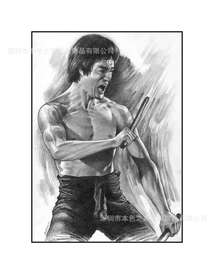 批发手绘李小龙装饰画酒店ktv包厢照片墙有框组合挂画一件代发