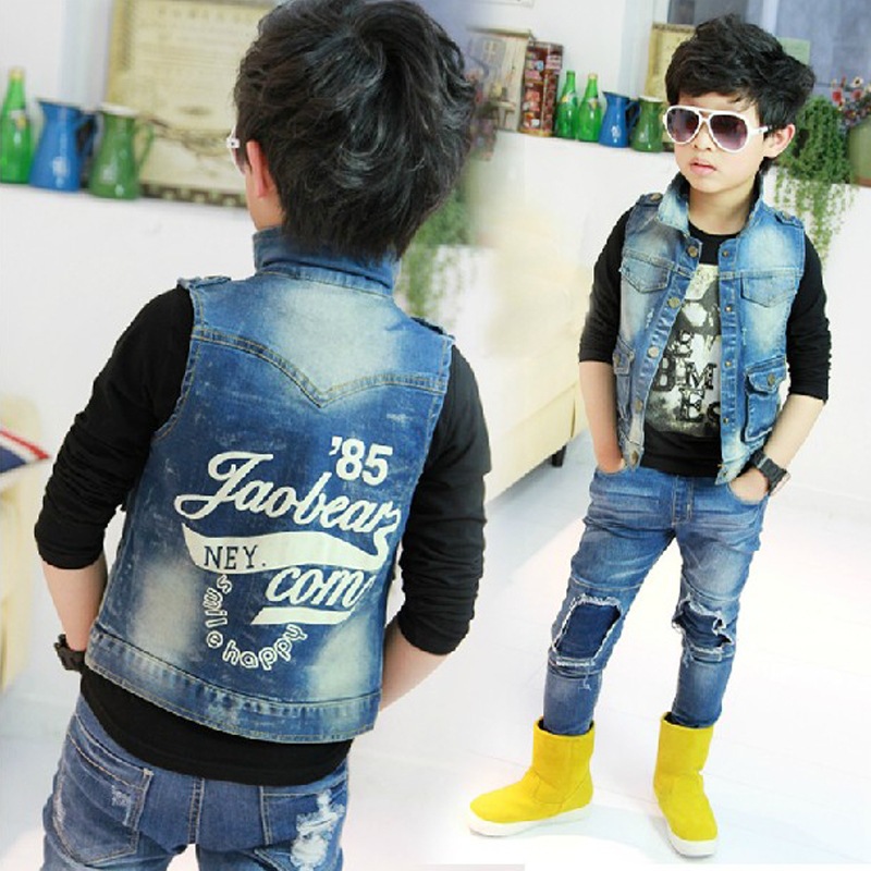 2014年春季<em>韩版</em>时尚<em>男童牛仔</em>童<em>马甲</em> 儿童牛仔