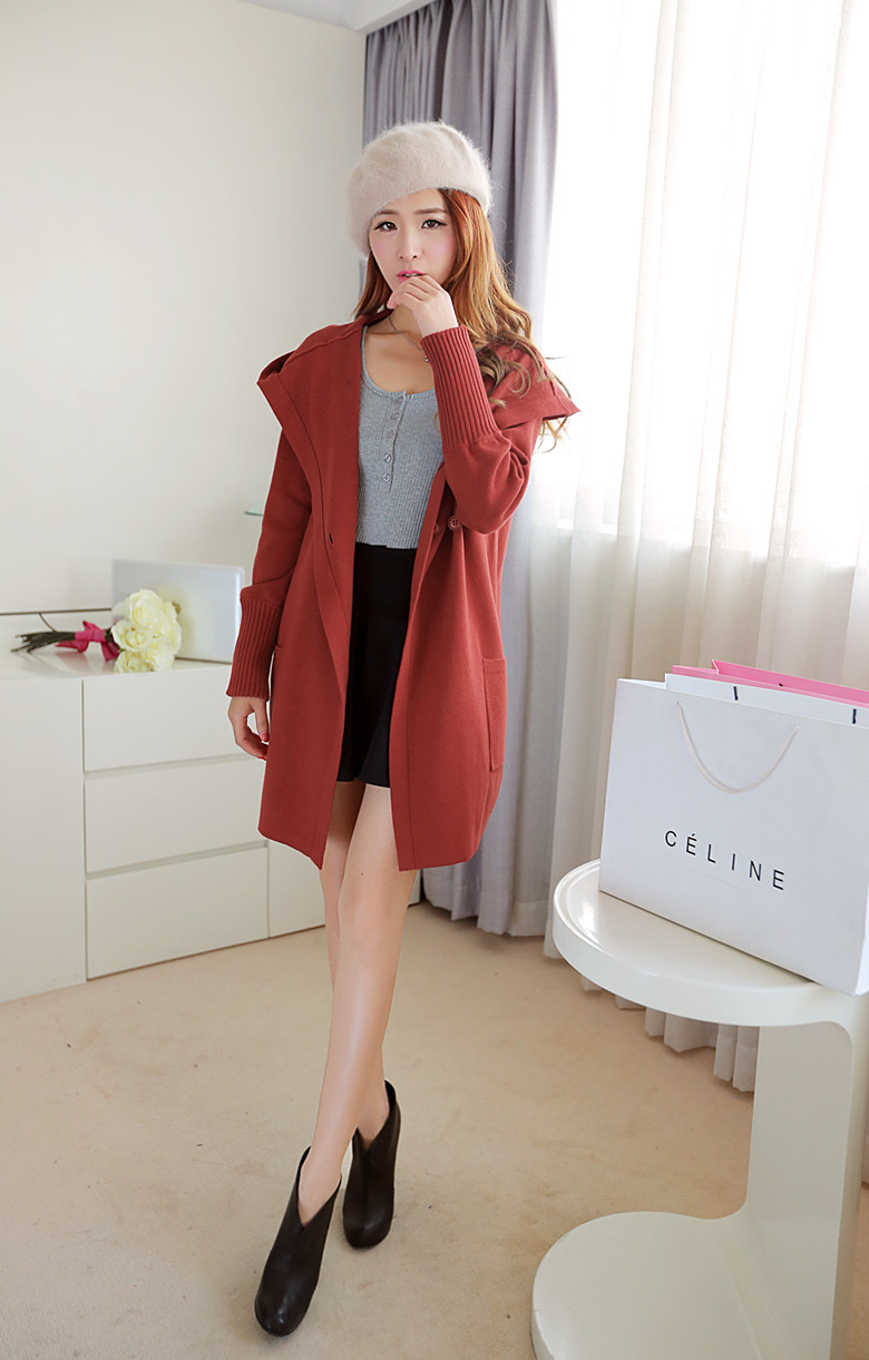 【2014新款春装<em>毛衣韩版</em>女<em>宽松开衫</em>大红色长