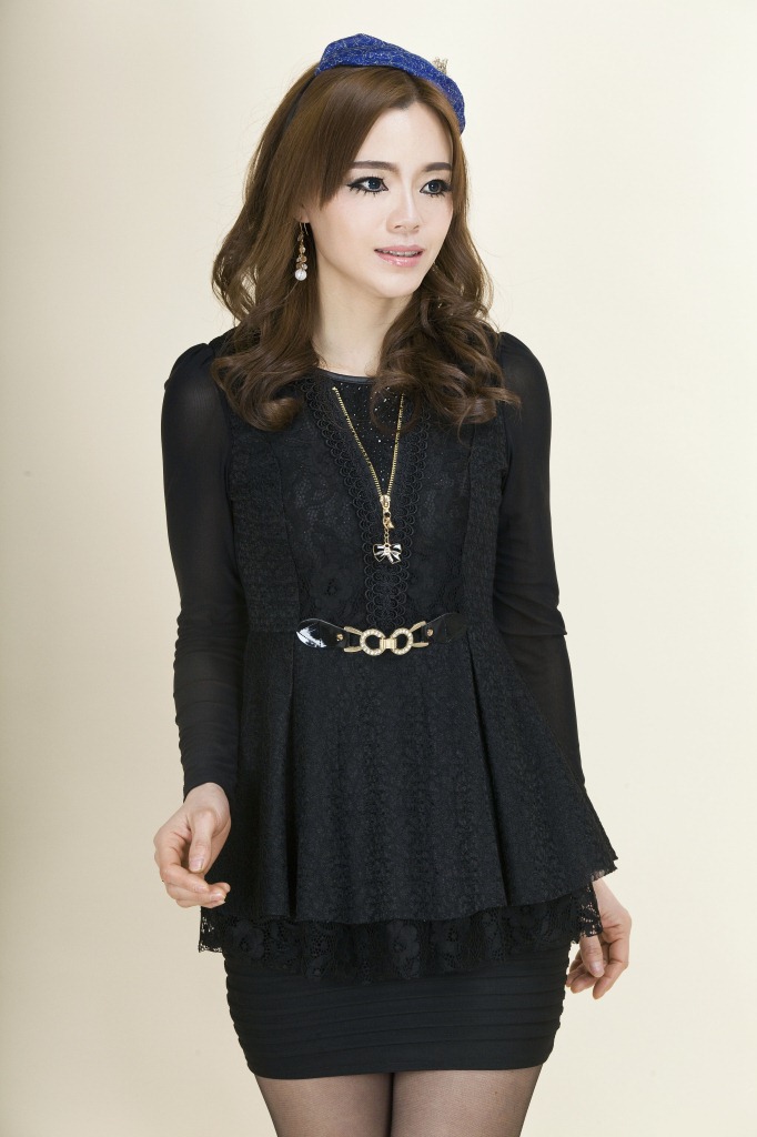 2014<em>春季女装批发</em> 长袖蕾丝衫 修身雪纺衫韩版