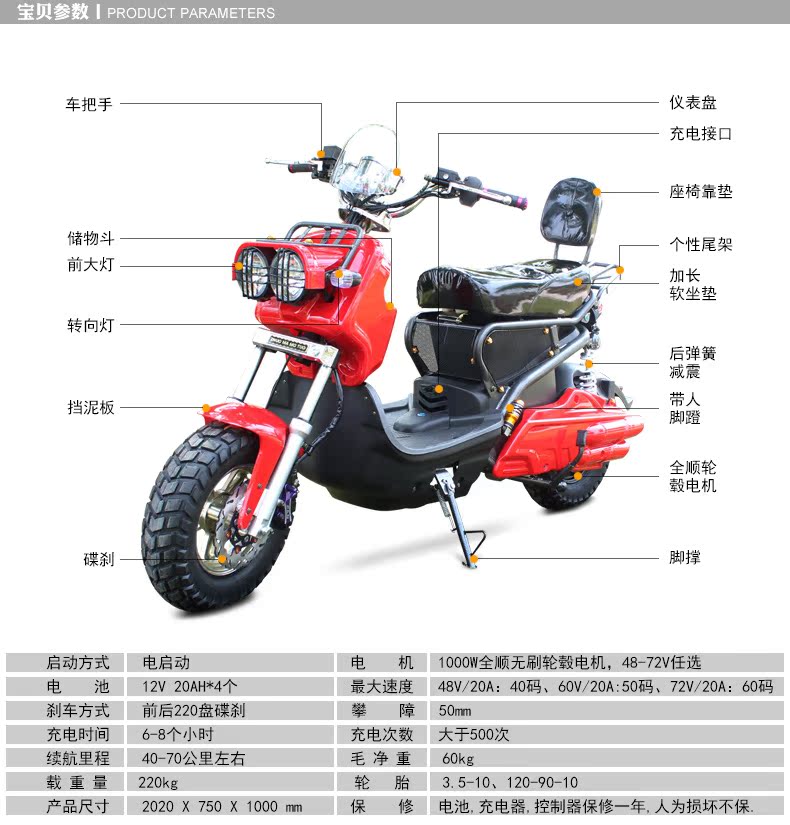 新款祖玛电动车60v电摩大龟王摩托车改装踏板电动1000w电瓶车图片_9