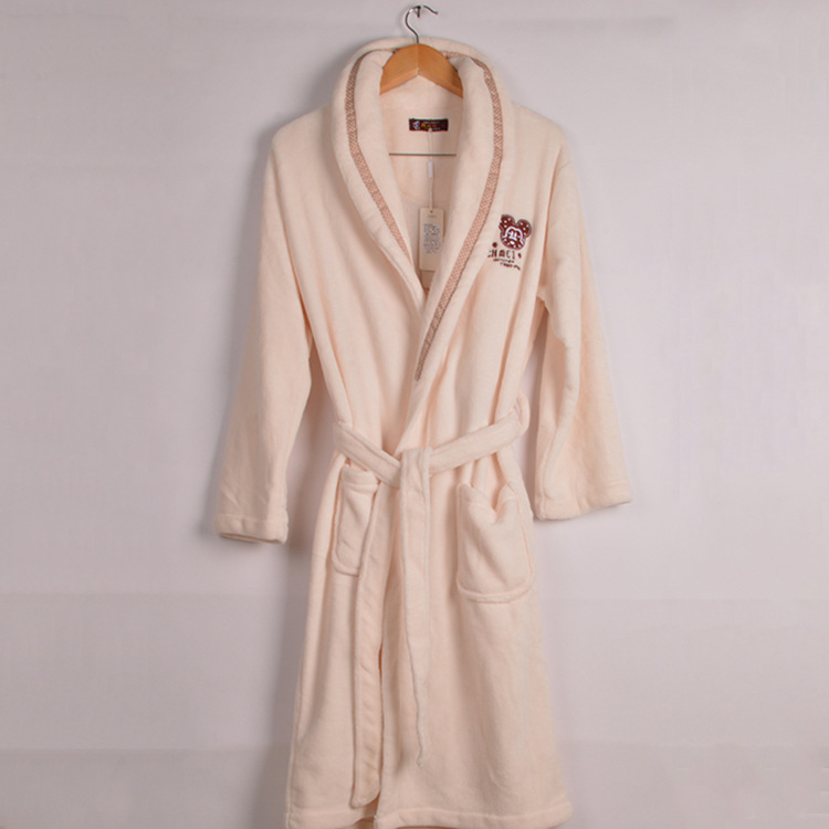 2014冬季新款 女士珊瑚絨睡袍 純色清新可愛浴袍長袖長款 批發工廠,批發,進口,代購