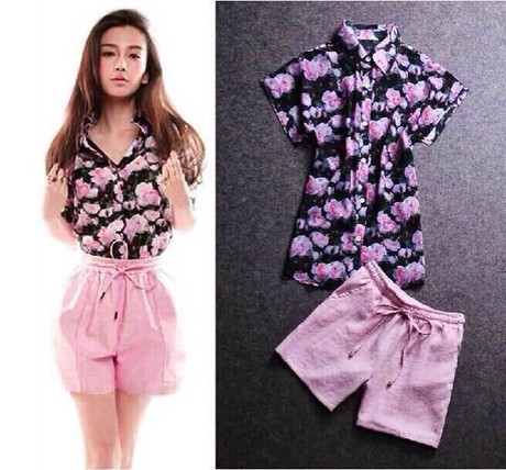 2014杨颖<em>明星</em>同款 <em>时尚</em>碎花<em>短袖</em>衬衫+棉麻短