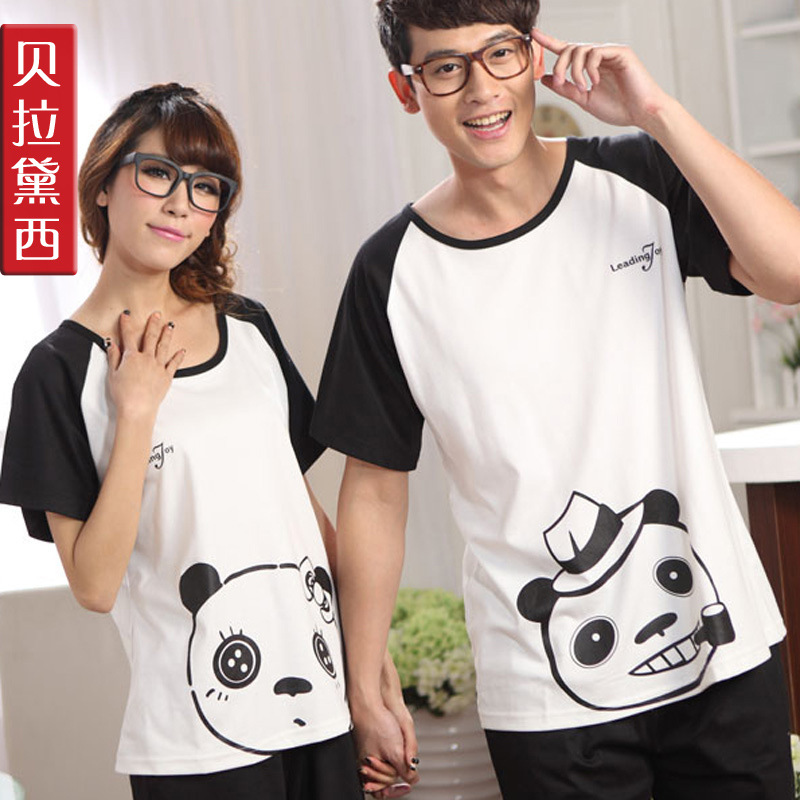 贝拉黛西针织<em>棉</em>短袖<em>睡衣</em>套装 <em>夏</em> <em>情侣睡衣</em>可爱