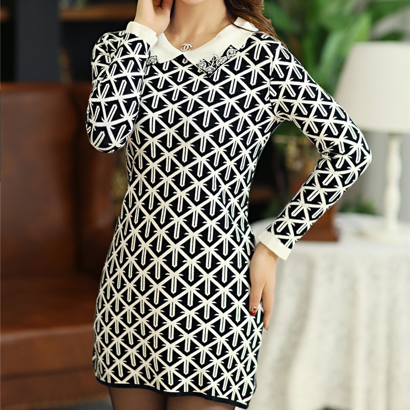 2014春装新款女装翻领提花<em>韩版</em>双层<em>加厚</em>针织