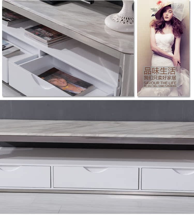 【佳优】厂家批发时尚不锈钢638电视柜 白色大理石烤漆储物地柜