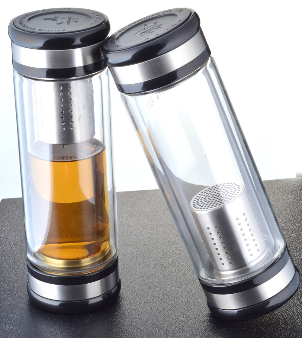 两头开盖双层玻璃杯真空隔热无印花玻璃水杯杯