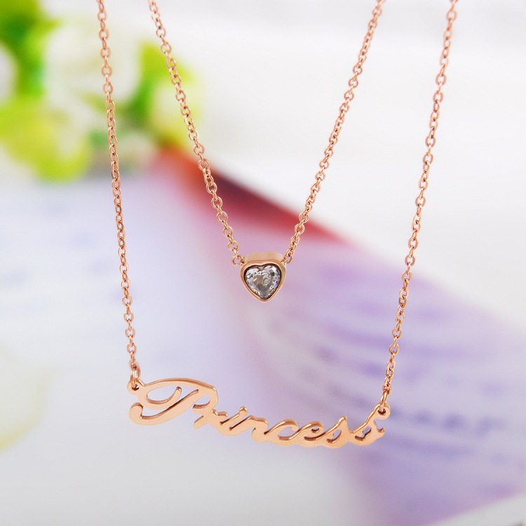 批发采购项链-韩版个性时尚钛钢爱心双股项链