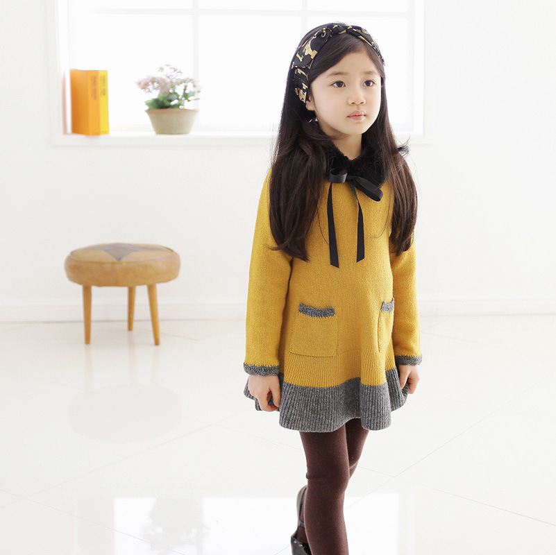 童装2014新款韩版女童春秋<em>长袖连</em>针织衣<em>裙子</em>