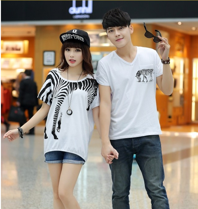 2014情侣新款短袖韩版t恤动物条纹短袖 班服 图片