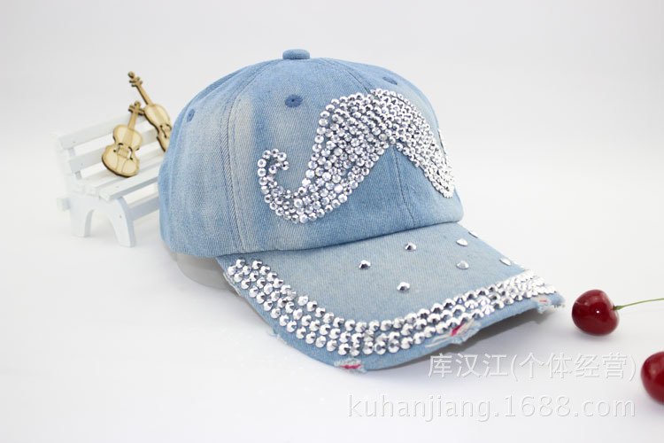 发采购帽子-大胡子水钻牛仔帽子 女韩版潮帽夏
