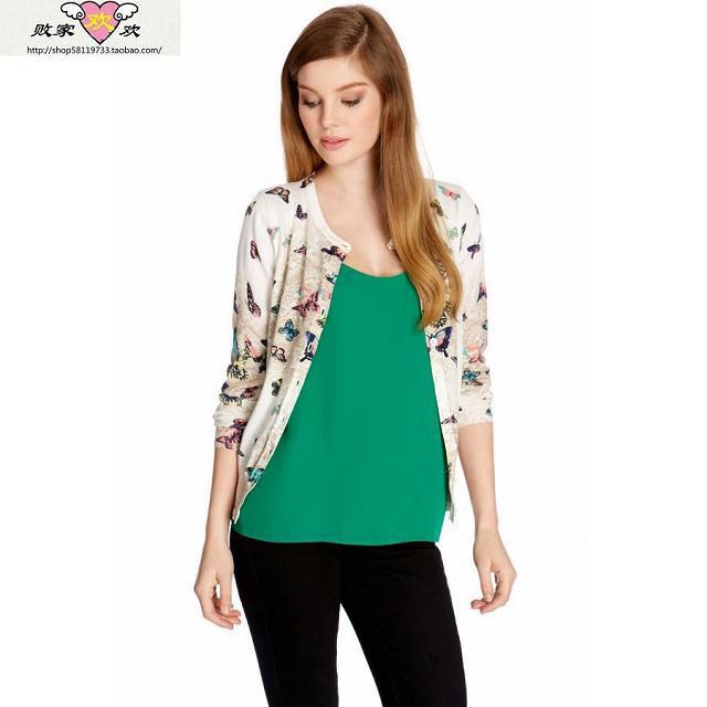 2014欧美蝴蝶<em>印花针织开衫</em>秋季新款全棉修身