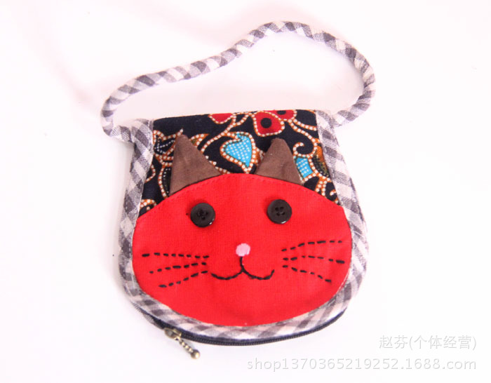 卡通小猫布艺手提零钱袋