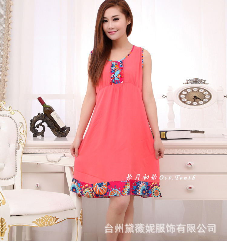 睡裙-<em>一件代发</em> 夏季<em>女士纯棉</em>睡裙 纯色可爱休闲