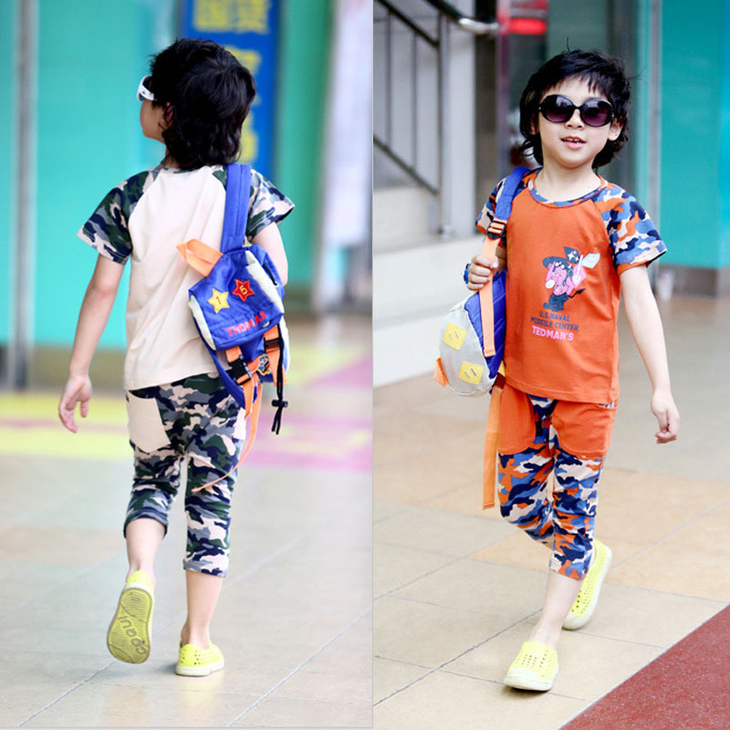 儿童男童套装 潮 夏装<em>迷彩</em>卡通<em>图案</em> 休闲运动短