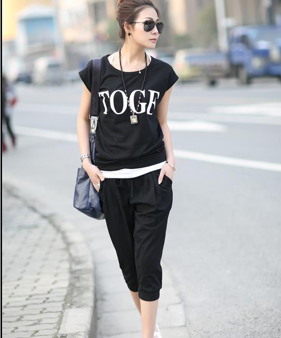 2014夏装新款女式运动<em>套装休闲</em>字母卫衣<em>马裤</em>