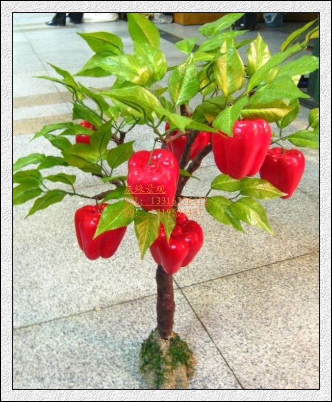 布置仿真果树 自然实木真干材质人造辣椒树 假