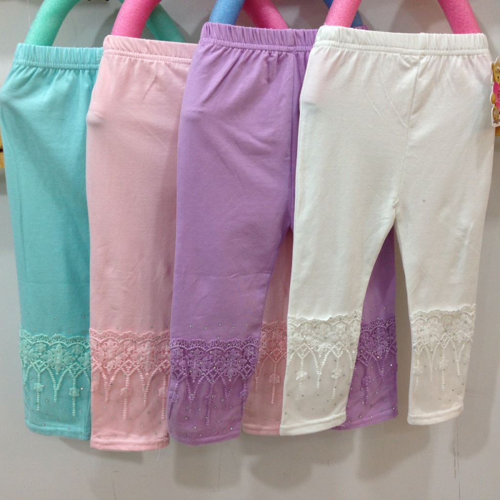 春季新款童儿童打底裤 女童纯色蕾丝边中小童